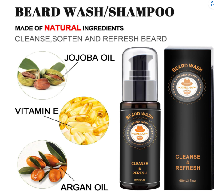Men Beard Grooming Kit Conditioner Oils Balm Brush Wash Comb with Travel Bag and Beard E-Book