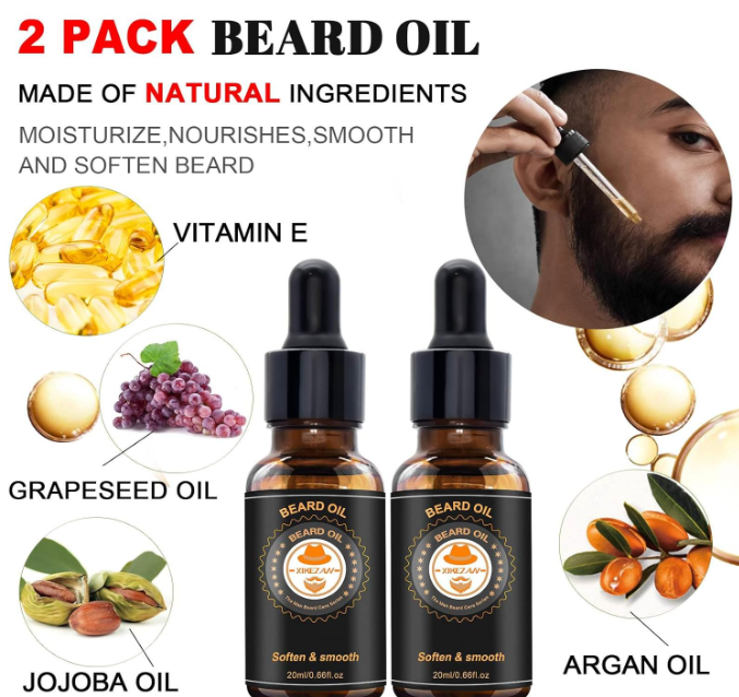 Men Beard Grooming Kit Conditioner Oils Balm Brush Wash Comb with Travel Bag and Beard E-Book