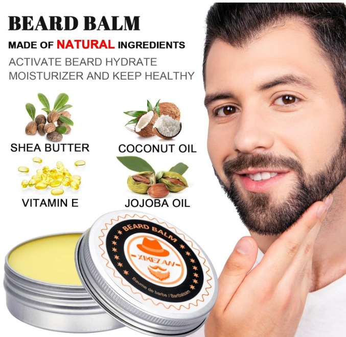 Men Beard Grooming Kit Conditioner Oils Balm Brush Wash Comb with Travel Bag and Beard E-Book