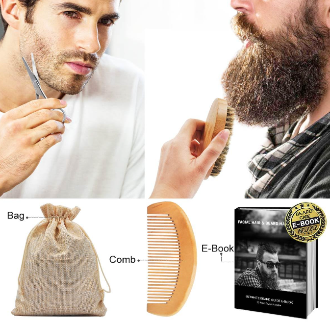 Men Beard Grooming Kit Conditioner Oils Balm Brush Wash Comb with Travel Bag and Beard E-Book