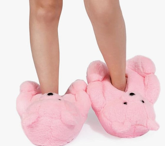 Women's Mens Cute Indoor Fuzzy Fur Fluffy Trendy Fun Slippers Orange Red Pink Brown Rainbow Black Teddy Bear Animal Slippers Birthday Anniversary Valentine Halloween Costume Gift