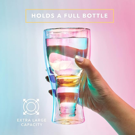 Clear Iridescent Double Wall Insulated Freezable Upside-Down Design Beer Pub Mugs Glasses- 2 Pack