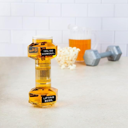 Unique Dumb bell Funny Novelty Beer Wine Cocktail Mug Glass Gifts Holds 25 Ounces of Drink