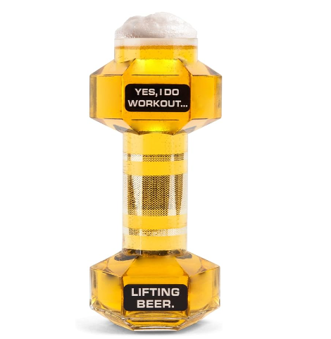 Unique Dumb bell Funny Novelty Beer Wine Cocktail Mug Glass Gifts Holds 25 Ounces of Drink