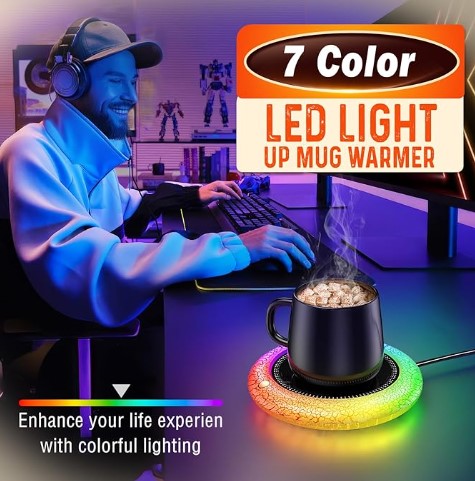 Coffee Tea Candle Soup Mug Cup Fast Heating Warmer with 7 LED Color Lights High Fastest Heating Temperature, Auto Switch for Desk Kitchen