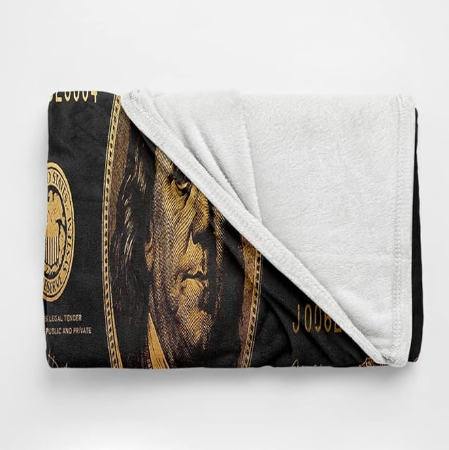 Warm Soft Fleece Flannel Linen Black Gold Money Blanket 100 Dollar Bills Pattern Print Million Dollar Blanket and Matching Pillowcases