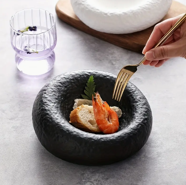 Artistic Conception Insulated Fun Round Thick Black White Ceramic Porcelain Dish Soup Ceral Bowls