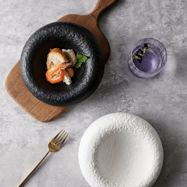 Artistic Conception Insulated Fun Round Thick Black White Ceramic Porcelain Dish Soup Ceral Bowls