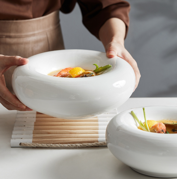 Artistic Conception Insulated Fun Round Thick Black White Ceramic Porcelain Dish Soup Ceral Bowls
