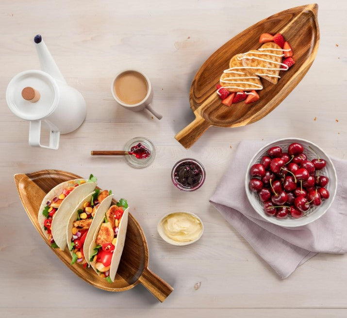 Creative Bamboo Wooden Bridge Leaf Sushi Bakery Cheese Charcuterie Pumpkin Cofin Board with Knife Serving Tray Set