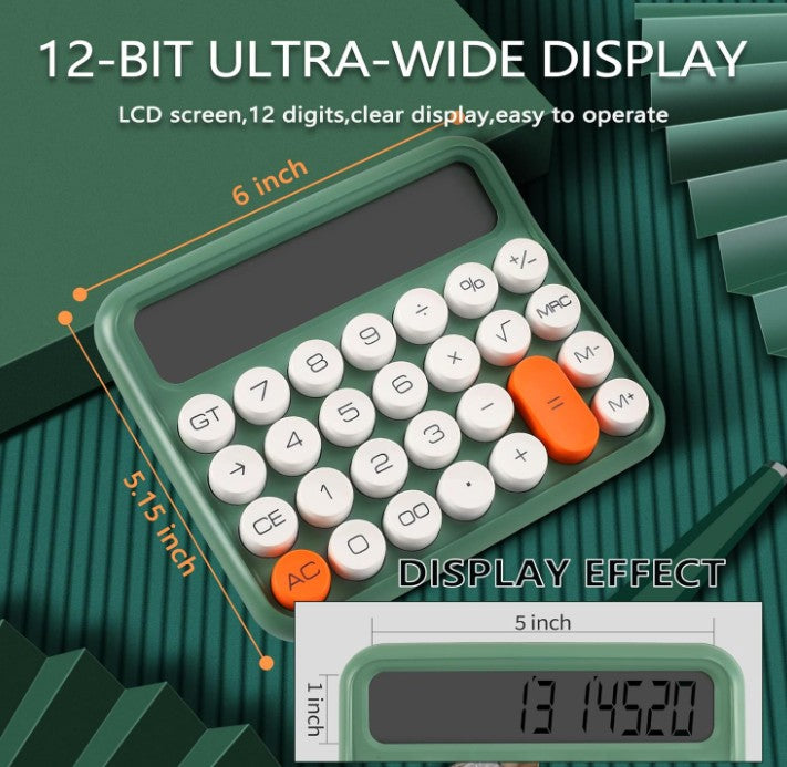 12 Digit Large LCD Display and Buttons, Great for Everyday Life and Basic Office School Work, with Battery Mechanical Calculator
