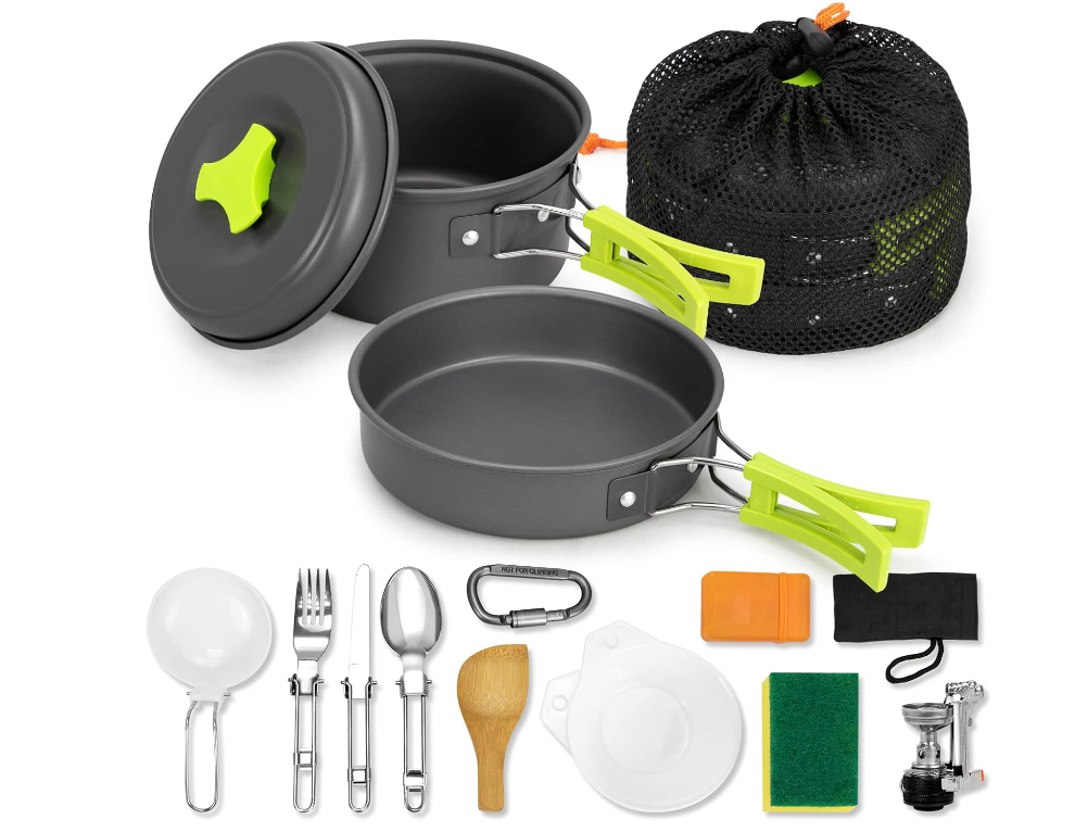 15 PC Camping Cookware Portable Outdoor Mess Kit Non-Stick Lightweight Pot Set for Backpacking Hiking Picnic