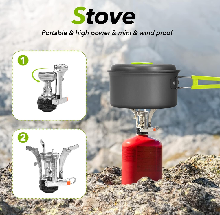 15 PC Camping Cookware Portable Outdoor Mess Kit Non-Stick Lightweight Pot Set for Backpacking Hiking Picnic