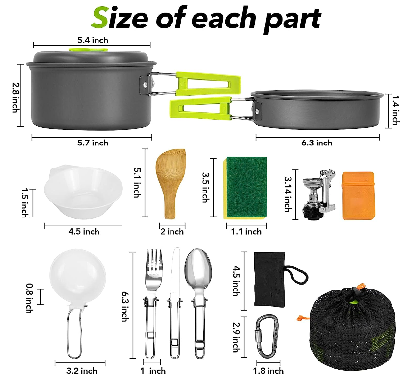 15 PC Camping Cookware Portable Outdoor Mess Kit Non-Stick Lightweight Pot Set for Backpacking Hiking Picnic