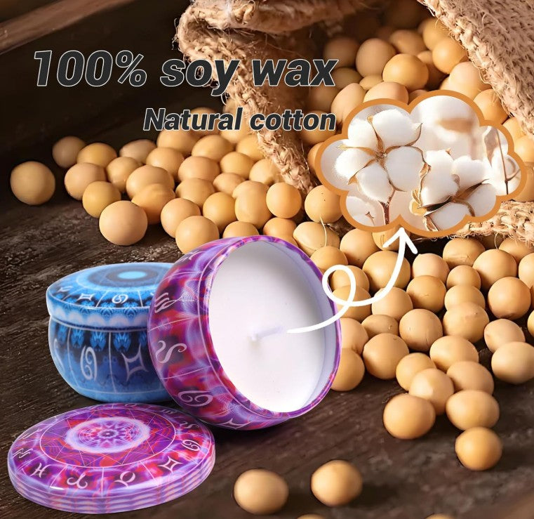 Zodiac Constellation Scented Candles for Home Set 2.5oz Strong Aromatherapy Candle Pack in Travel Tin Jars Long Lasting Fragrance Soy Candle 12 Pack