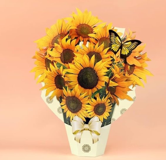 3D Large Paper Pop-Up Music Light Flower Rose Sunflower Tulip Bouquet Greeting Graduation Heart Mothers Day Card with Envelope