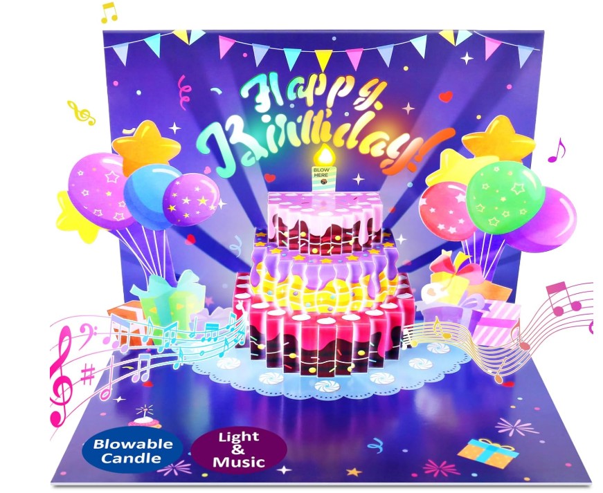 3D Pop Up Light Up in Sync to Music Funny Poop Cat Record Dill Creative Sayings Happy Birthday Father's Day Graduation Cards