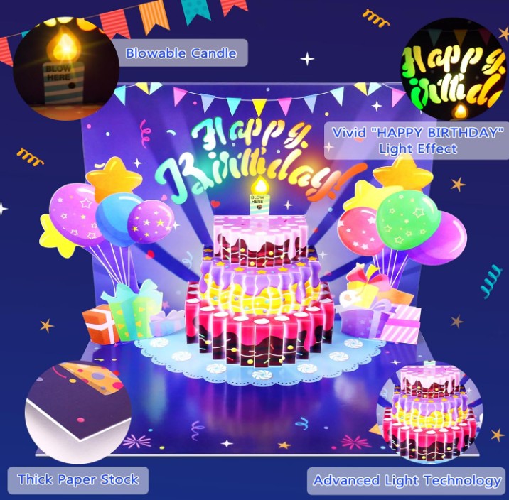 3D Pop Up Light Up in Sync to Music Funny Poop Cat Record Dill Creative Sayings Happy Birthday Father's Day Graduation Cards