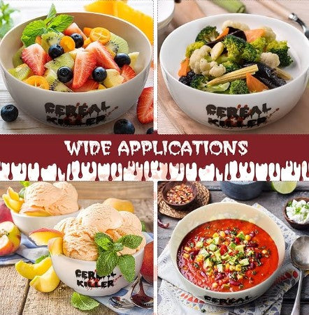 Cereal Salad Soup Ceramic Killer Printed 20 oz White Bowls and Engraved Spoon Funny Gift for Kitchen Set of 2
