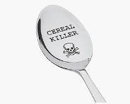 Cereal Salad Soup Ceramic Killer Printed 20 oz White Bowls and Engraved Spoon Funny Gift for Kitchen Set of 2