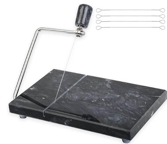 Polished Marble Cheese Slicer Board for Cut Block Cheeses, Butter, Meats