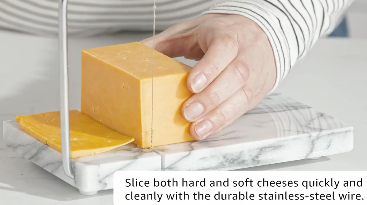 Polished Marble Cheese Slicer Board for Cut Block Cheeses, Butter, Meats
