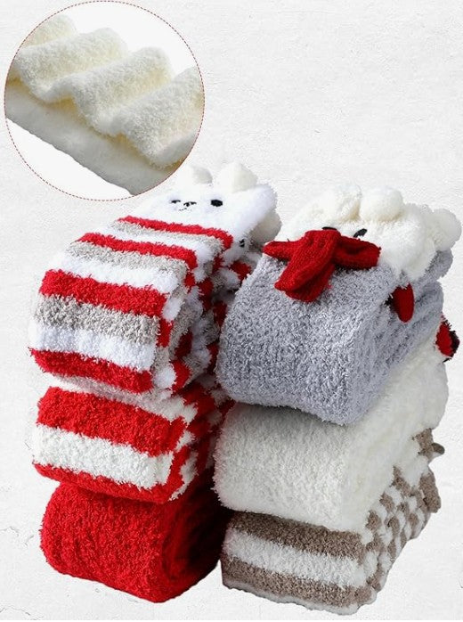 Fun Women Christmas Thigh High Fuzzy Socks Cute Cartoon over Knee Fluffy Striped Stockings Winter Leg Warmers