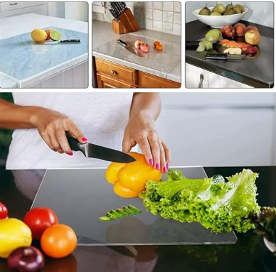 Clear Acrylic Non-Slip Cutting Board with Counter Lip for Kitchen Counter Tools Utensiles for Home Decor
