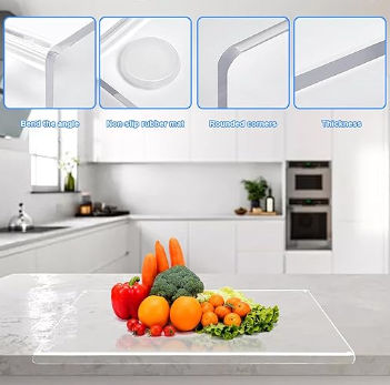 Clear Acrylic Non-Slip Cutting Board with Counter Lip for Kitchen Counter Tools Utensiles for Home Decor