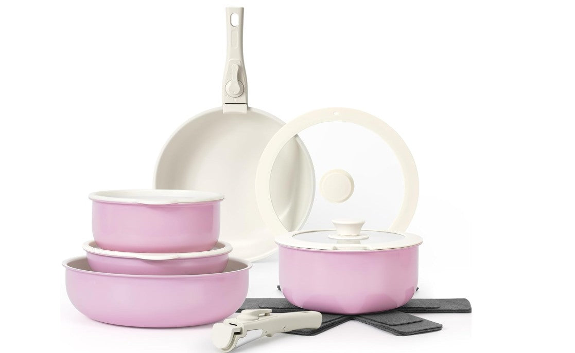 7-15 Piece Multi Color Orange Red Purple Blue Pink White Black Non-Stick Kitchen Cookware Pots and Pans Sets