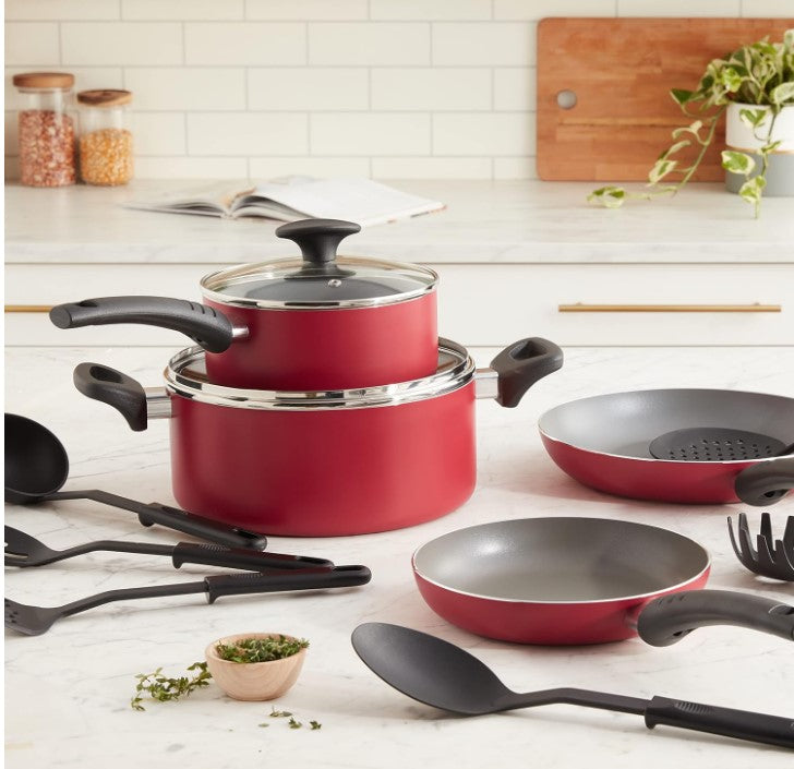 7-15 Piece Multi Color Orange Red Purple Blue Pink White Black Non-Stick Kitchen Cookware Pots and Pans Sets