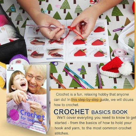 1093 Yards Crochet Glow Yarn for Crocheting Complete Knitting Kit for Beginners Professionals with Aluminum Crochet Hooks Detailed Instruction Set Kit