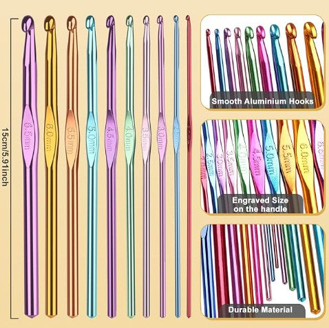 1093 Yards Crochet Glow Yarn for Crocheting Complete Knitting Kit for Beginners Professionals with Aluminum Crochet Hooks Detailed Instruction Set Kit