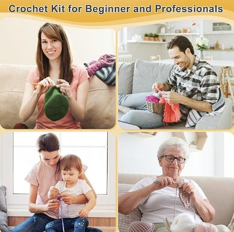 1093 Yards Crochet Glow Yarn for Crocheting Complete Knitting Kit for Beginners Professionals with Aluminum Crochet Hooks Detailed Instruction Set Kit