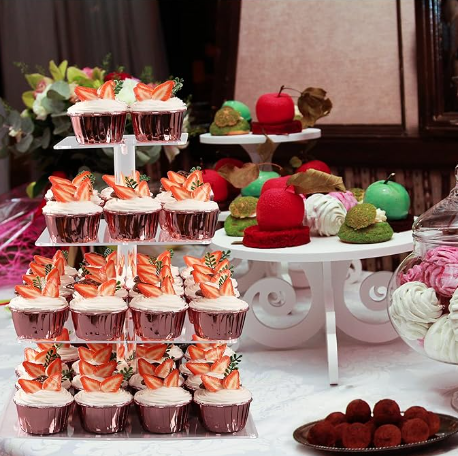 4 Tier Cupcake Stand Acrylic Tower Display with Colorful LED Light Premium Dessert Tree Tower for Birthday Weddings Party Events