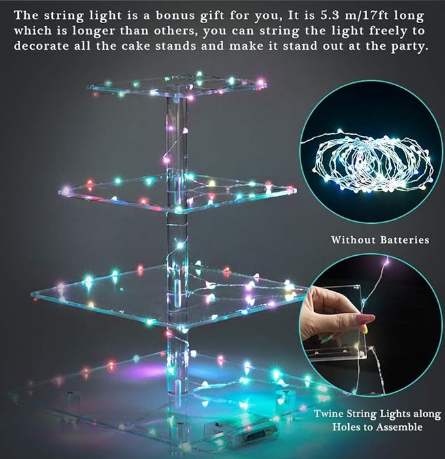 4 Tier Cupcake Stand Acrylic Tower Display with Colorful LED Light Premium Dessert Tree Tower for Birthday Weddings Party Events