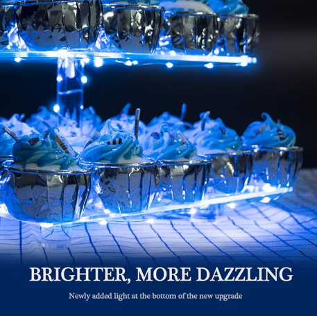 4 Tier Cupcake Stand Acrylic Tower Display with Colorful LED Light Premium Dessert Tree Tower for Birthday Weddings Party Events