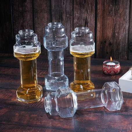 Unique Dumb bell Funny Novelty Beer Wine Cocktail Mug Glass Gifts Holds 25 Ounces of Drink