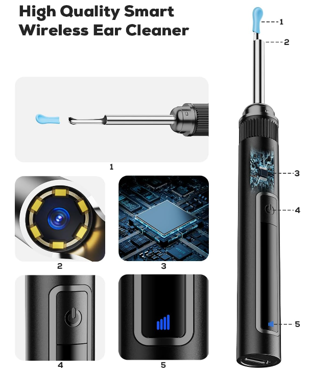 Ear Wax Removal Cleanser Waterproof Tool Kit with 1296P HD Camera and 6 LED Lights