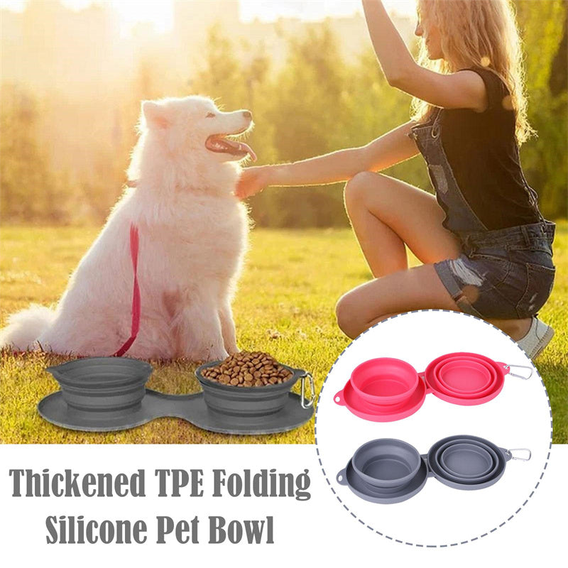 Rubber Cat and Dog Foldable Feeding Double Bowls