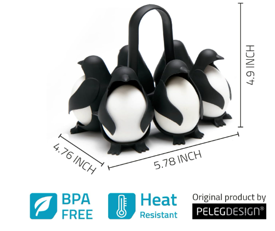 Whimsical Heat-Resistant Egg Rack Holds and Boils Cooks 6 Eggs in Fun Shaped Penguin Gadget