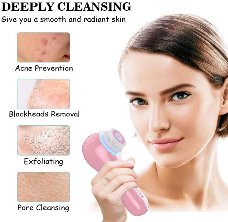Face Scrubber Exfoliator, Facial Cleansing Brushes Rechargeable IPX7 Waterproof with Brush Heads Electric Face Spin Brush for Massaging and Deep Cleansing