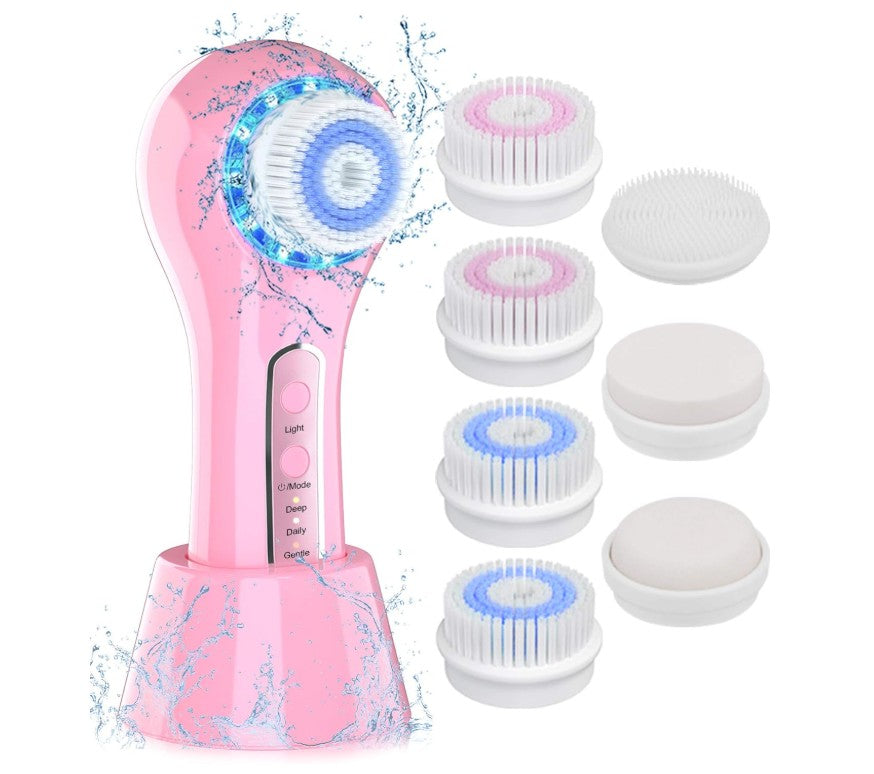 Face Scrubber Exfoliator, Facial Cleansing Brushes Rechargeable IPX7 Waterproof with Brush Heads Electric Face Spin Brush for Massaging and Deep Cleansing