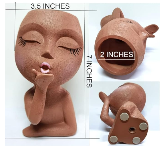 Cute Face Head Unique Planter Succulent Resin Indoor Outdoor Flowerpot Garden Decoration with Drain Holes
