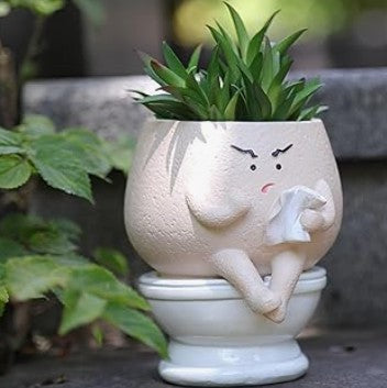 Unique Hanging Indoor Outdoor Resin Swinging Smiley Face Planter Pots Head with Drainage Hole