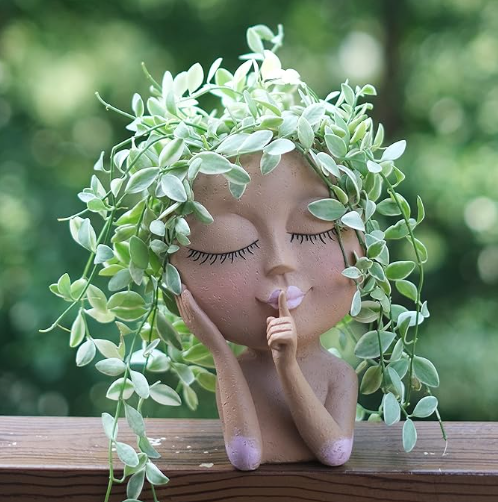 Cute Face Head Unique Planter Succulent Resin Indoor Outdoor Flowerpot Garden Decoration with Drain Holes