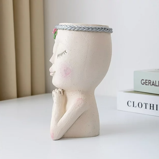 Cute Face Head Unique Planter Succulent Resin Indoor Outdoor Flowerpot Garden Decoration with Drain Holes