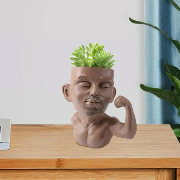 Cute Face Head Unique Planter Succulent Resin Indoor Outdoor Flowerpot Garden Decoration with Drain Holes