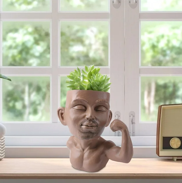 Cute Face Head Unique Planter Succulent Resin Indoor Outdoor Flowerpot Garden Decoration with Drain Holes