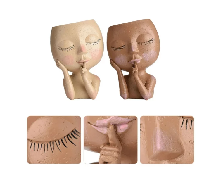 Cute Face Head Unique Planter Succulent Resin Indoor Outdoor Flowerpot Garden Decoration with Drain Holes